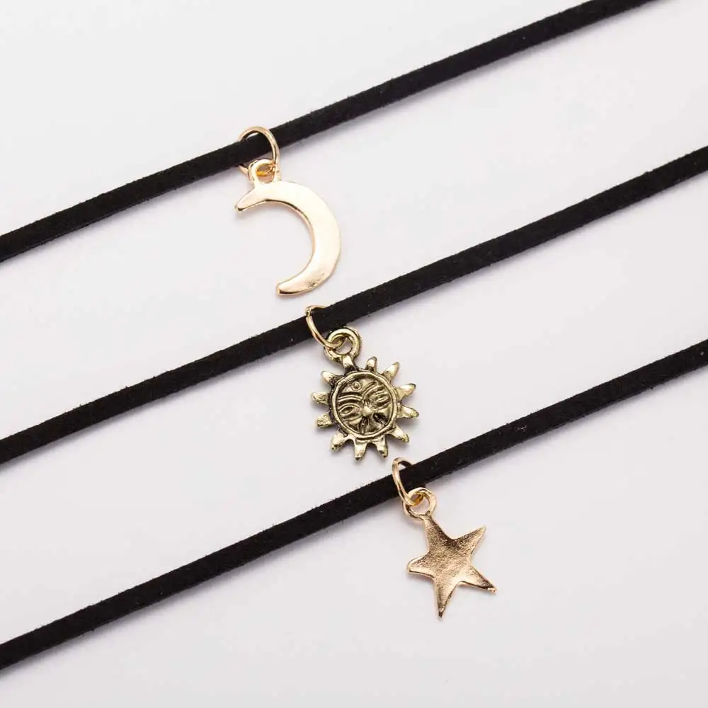 3 Pcs Sets Star Moon Sun Chokers Necklaces Alloy Pendants Maxi For Unisex Hot-selling Necklace | Украшения и аксессуары