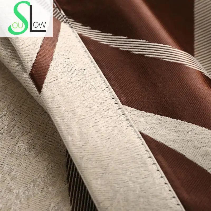 Жаккардовые занавески Slow Soul в синюю красную кофейную полоску шторы на заказ для