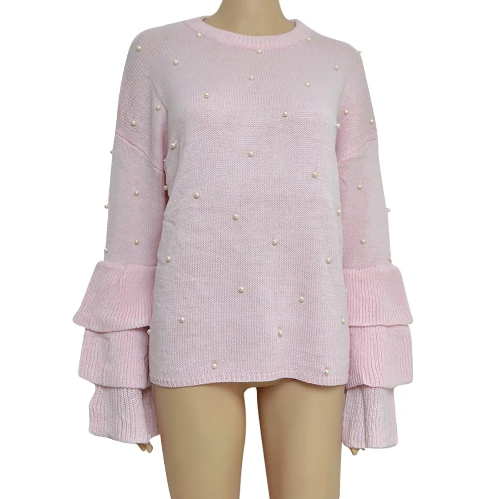 Женский трикотажный свитер с круглым вырезом и длинным рукавом | Женская одежда