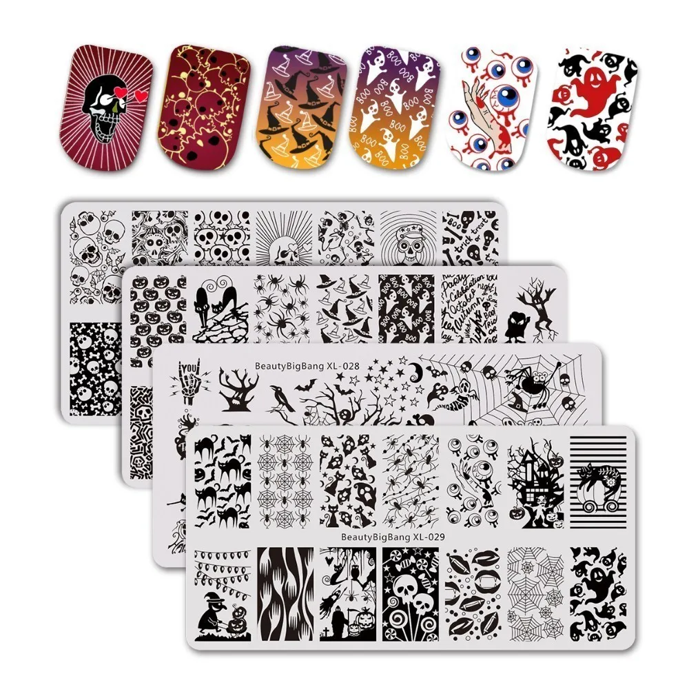 BeautyBigBang 4 шт./компл. череп штамповка для ногтей пластин для маникюра/педикюра штамп трафарет для ногтей штамповка 3D с геометрическим принтом XL 026-XL 029 - Цвет: Белый