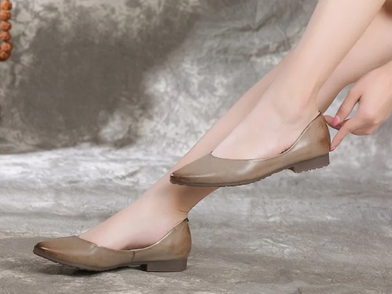 Retro grey Прямая с фабрики; Новинка года; женская обувь; сезон весна; антикварные туфли на плоской подошве; Вощеная кожа; женская обувь - Цвет: Retro grey