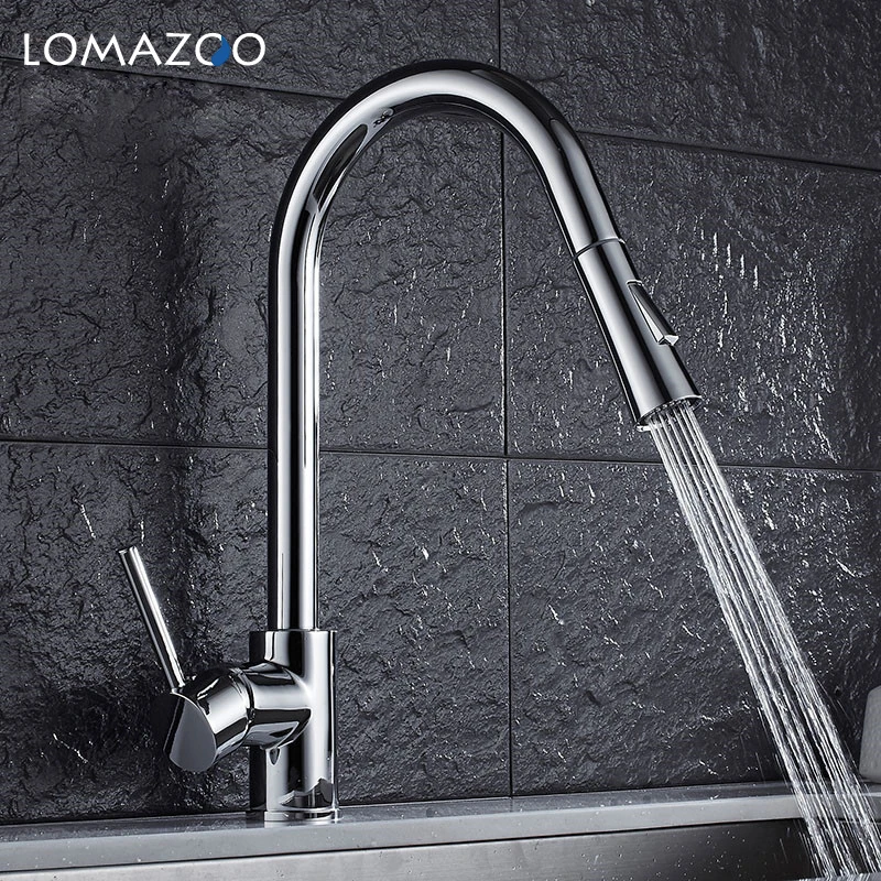 LOMAZOO Telescopic Rotatable Kitchen Faucet Bathroom Sink Gold Waterfall Single Handle Brass Rotate | Обустройство дома