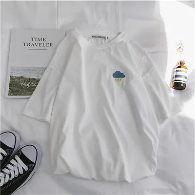 White GCAROL летний Harajuku Конфеты Футболка Drop Shoulder Appliques над размеры Kawaii футболки для девочек конфеты плюс M-2XL Топы корректирующие - Цвет: White
