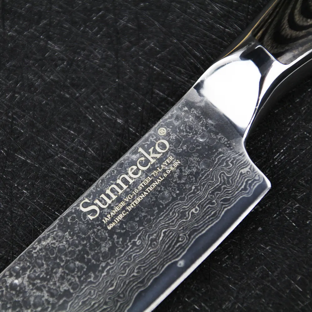 SUNNECKO 5 дюймов нож Santoku 73 слоя Дамасская сталь японский VG10 острый для резки мяса Pakka