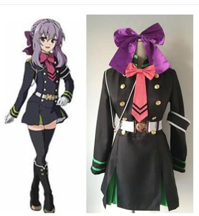 

Seraph Of The End Cosplay Costume Hiiragi Shinoa Owari No Party Suit For Girls Dresses+Shoe Cover+Wig