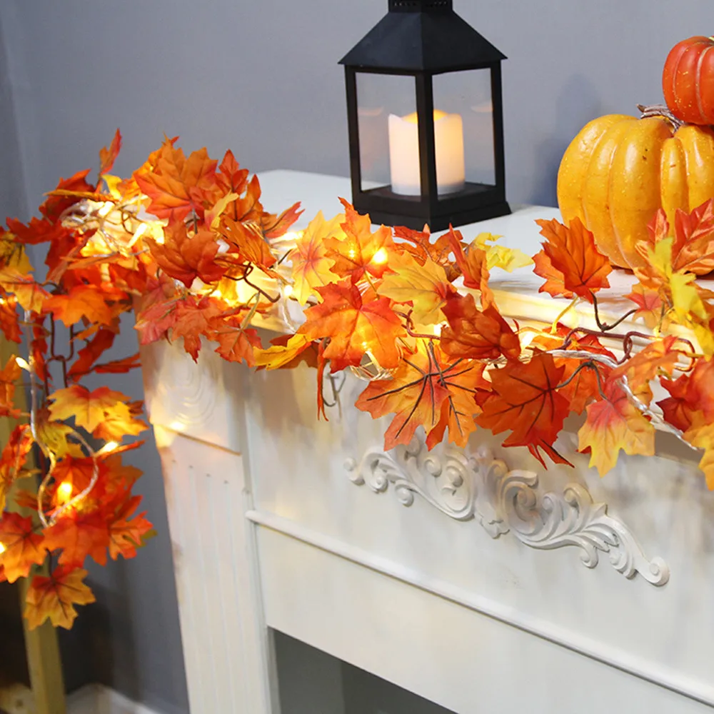 1 7 м LED подсветкой Осенняя гирлянда с кленовыми листьями для тыквы благодарения