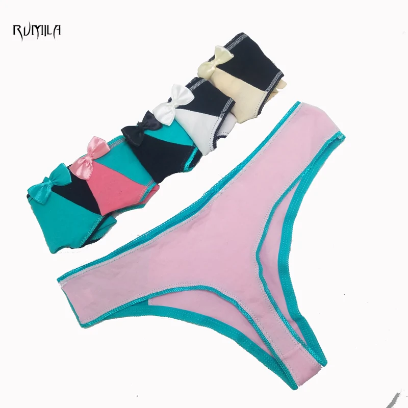 Хлопковые женские сексуальные стринги с бантом нижнее белье бикини трусики