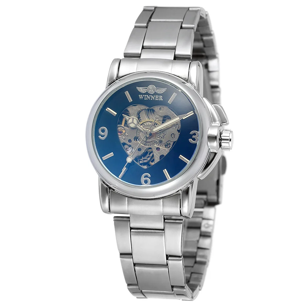 Женские автоматические механические часы WINNER роскошные из нержавеющей стали с