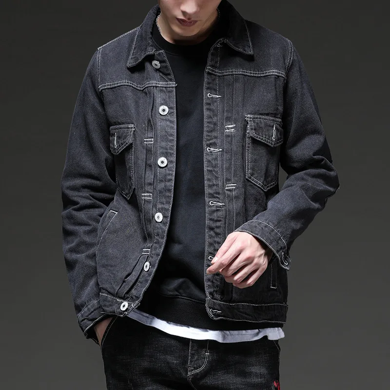 Новые 2018 г. черный Мужская джинсовая куртка возраст модный сезон Оптовая молодой