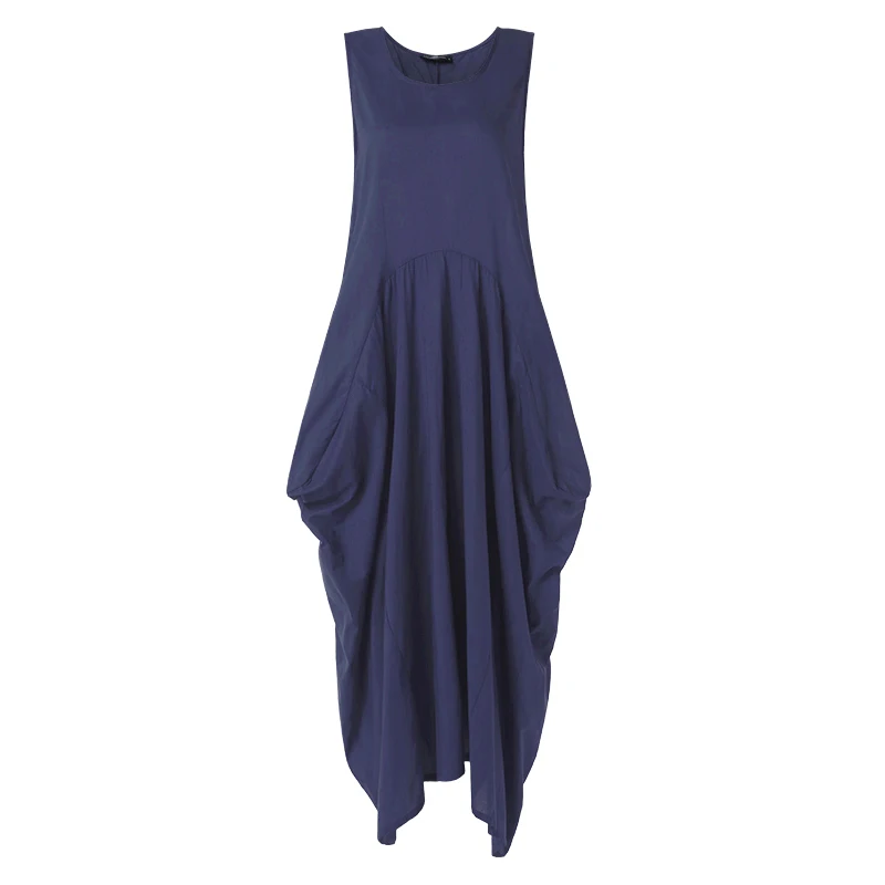 Сарафаны Vestido, женское асимметричное платье, ZANZEA, без рукавов, пляжное макси платье, женское Плиссированное мешковатое льняное платье, Femme S-5XL