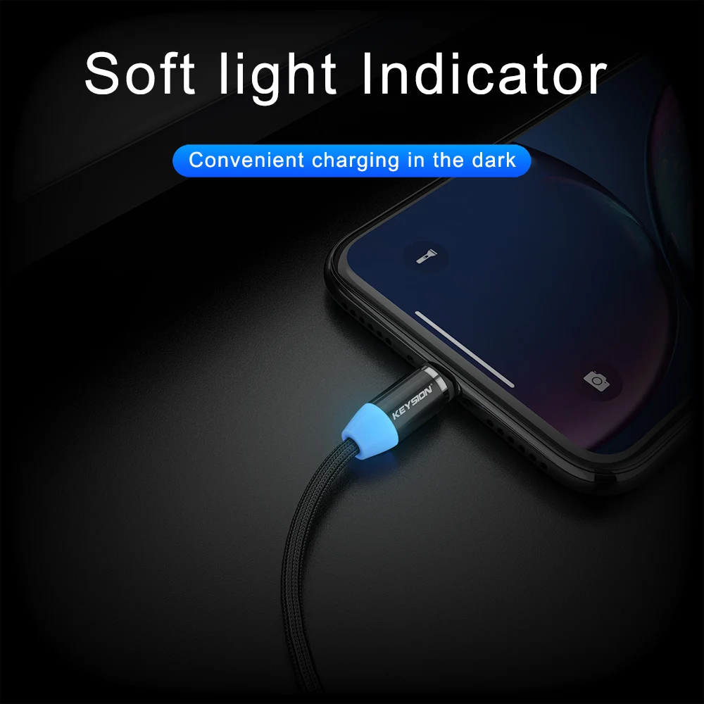 KEYSION светодиодный магнитный кабель для Lightning Micro USB Type C телефонный iPhone X Xr Xs Max 1 м 2 2A