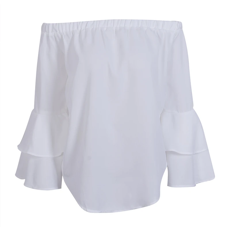 Модная женская летняя Однотонная рубашка-блузка с длинным Расклешенным рукавом