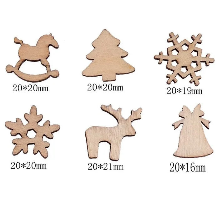 

100PCS Wooden Christmas Tree Snowman Snowflake 12 Mixed Shaped Unfinished Slices Hanging Ornament DIY Arts Crafts Decoration
