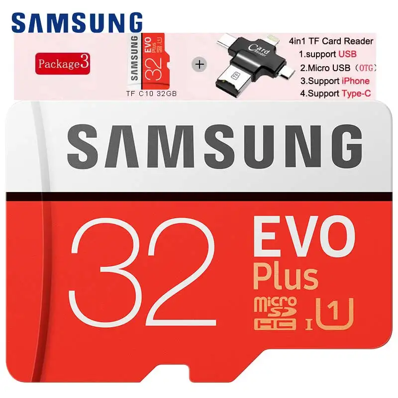 Карта памяти Samsung Micro SD карты памяти Evo+ плюс 32 ГБ Class10 водонепроницаемый tfflash memoria карты C10 SDHC/SDXCUHS-1 для смартфонов микро сд micro sd 32 ГБ - Емкость: MC32G Plus 4in1reade