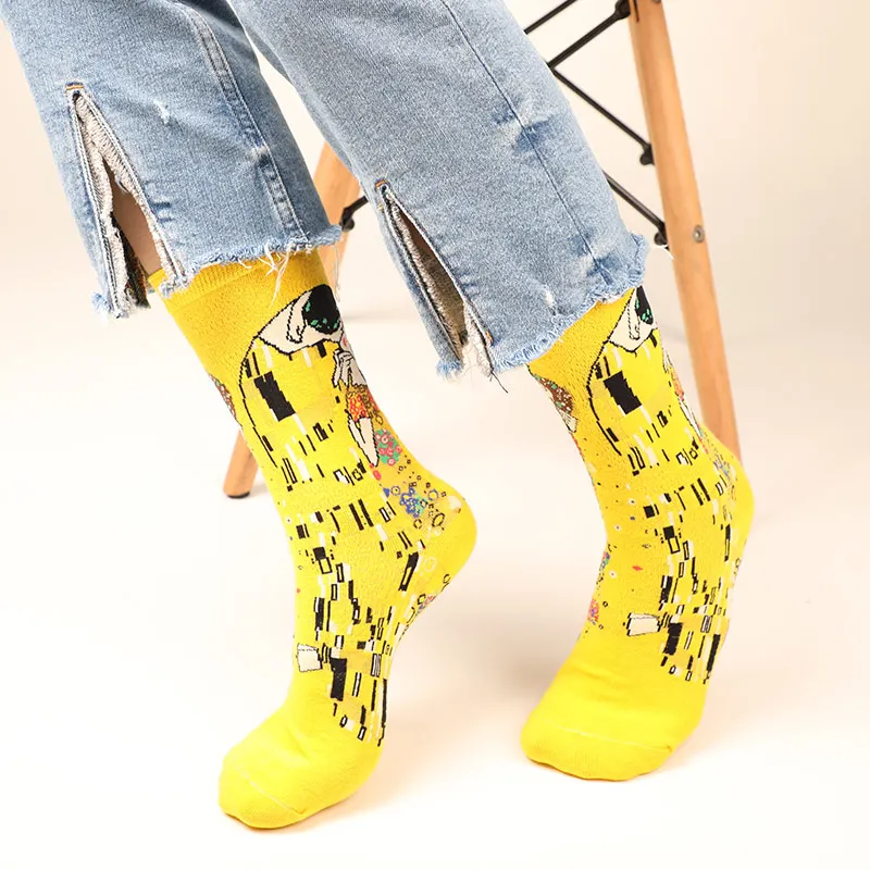 Носки в стиле Харадзюку Van Gogh хлопковые женские и мужские короткие носки с