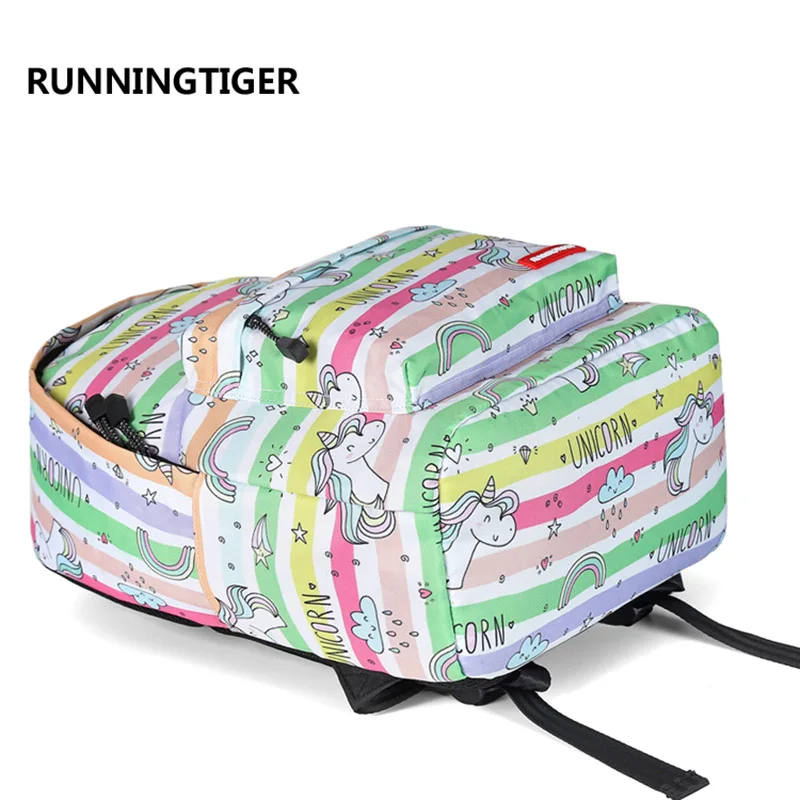 RUNNINGTIGER милый рюкзак с принтом единорога модный школьный для девочек Холщовый