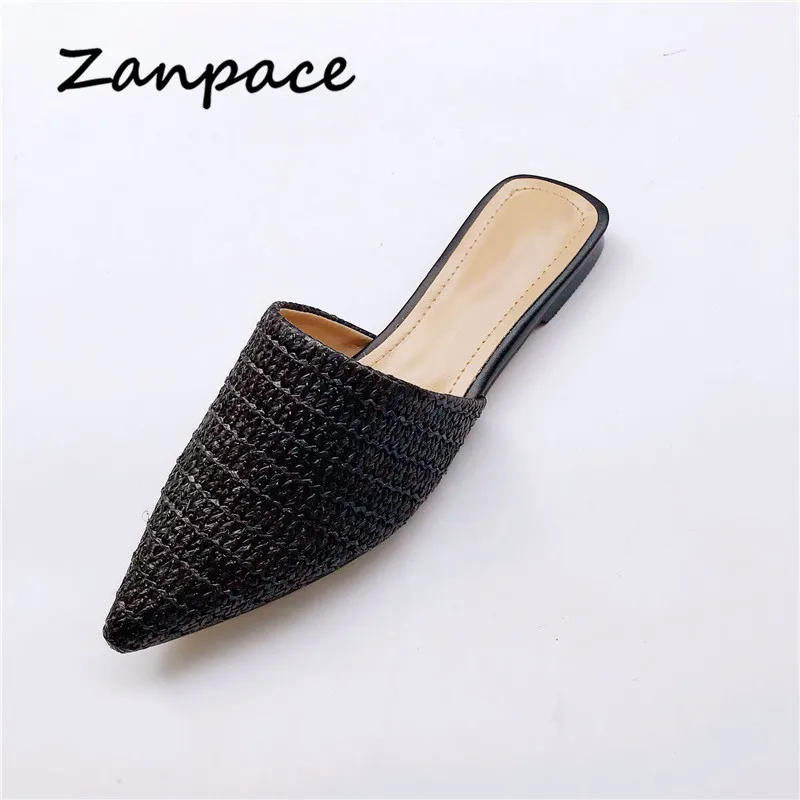 Zanpace/весенние женские тапочки; домашняя льняная женская обувь на плоской подошве; Вьетнамки с острым носком; дышащая женская повседневная обувь; женские шлепанцы