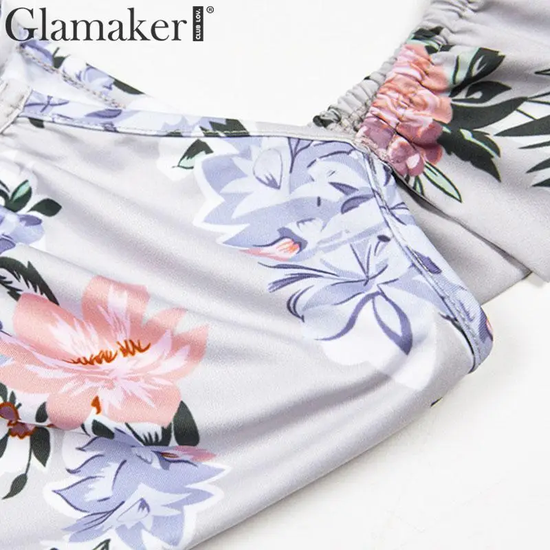 Glamaker, платье с оборками и цветочным принтом, женское, элегантное, на шнуровке, Мини Короткое платье, сексуальные, вечерние, для ночного клуба, женское платье, vestidos