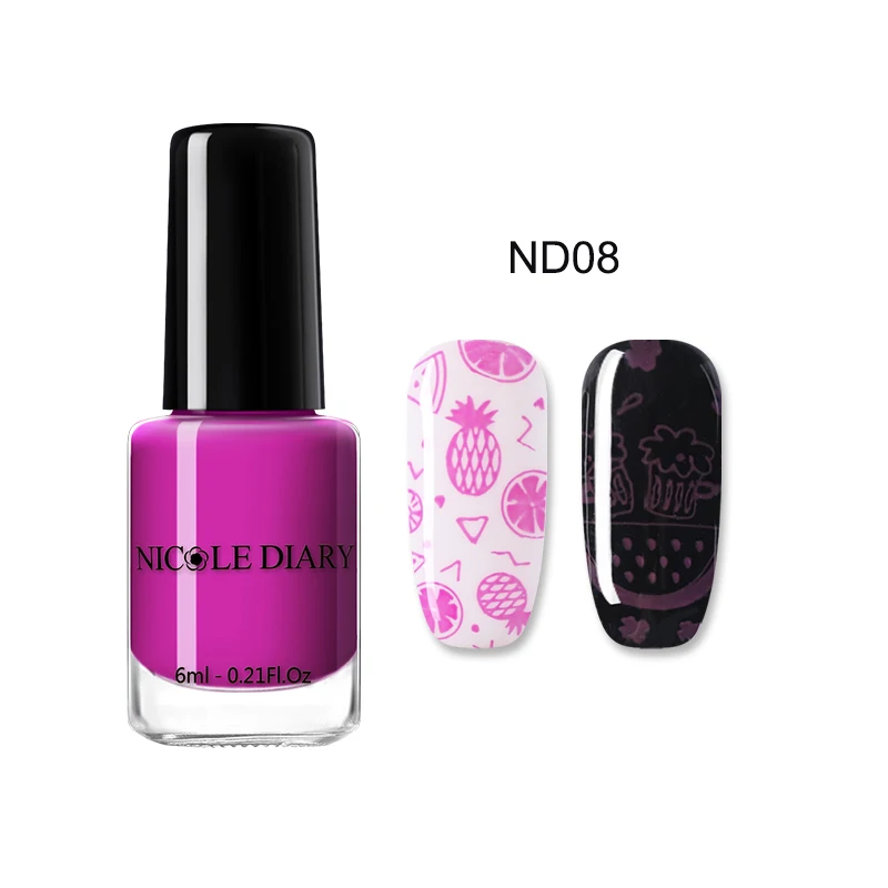 6ml ND08 NICOLE дневник тиснение лак для ногтей лак Черный Золотой Серебряный красочный маникюр Дизайн ногтей пластина печать лак - Цвет: 6ml ND08