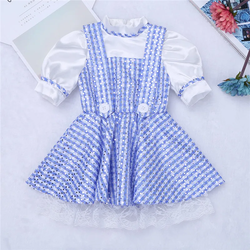 2017 Cute Blue Kids Girl Short Sleeves Polka Dots Plaid Newborn Baby Toddler Girls Halloween Costume Cosplay Party Dress 12 M-8Y | Мать и