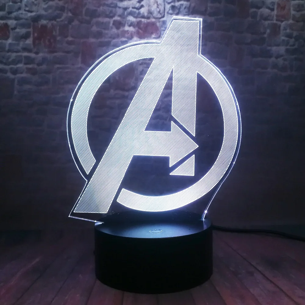 Творческий Мстители 4 знак Модель LOGO супер героя Marvel легенды 3D RGB светодиодный ночной Светильник детские игрушки Рождественский подарок стол Украшения в спальню