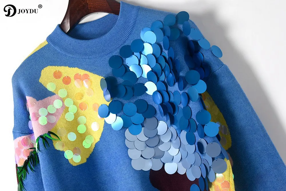 JOYDU Fashion Brand Sequins Runway Sweater for Women 2018 Winter Thick Warm Pullover Fish Beading Knit Jumpers Crop Top | Женская одежда