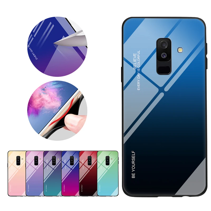 Градиентный чехол из закаленного стекла для Samsung Galaxy A7 2018 A750 A5 2017 A6 A8 J4 J6 Plus J8