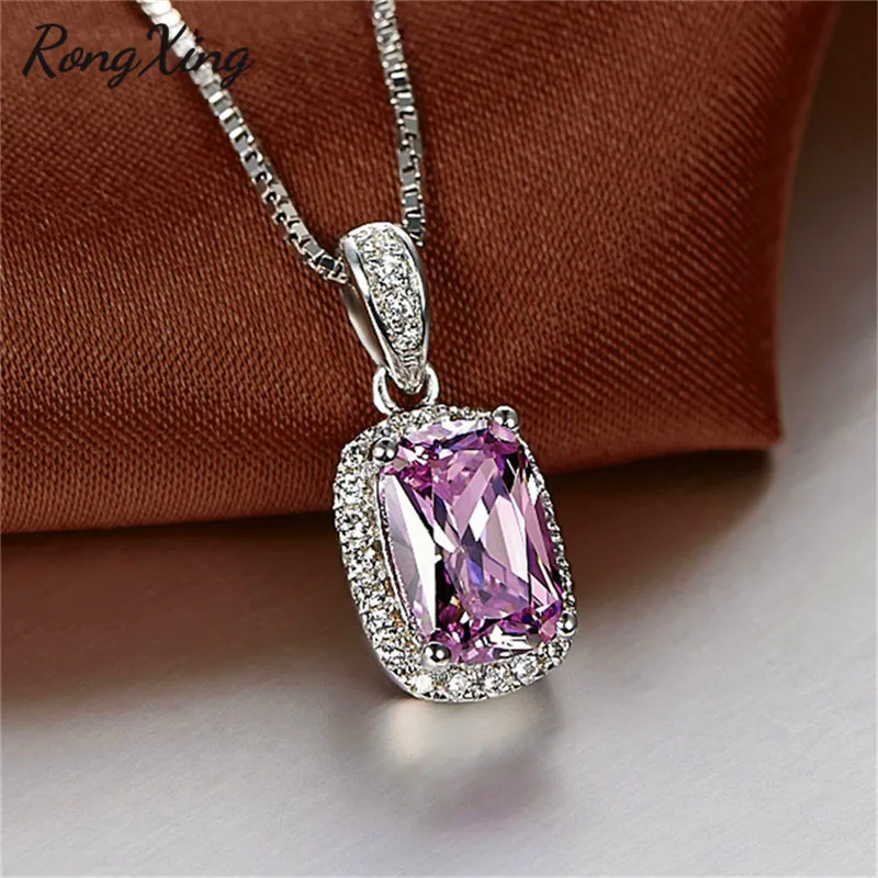 RongXing серебро цвет белый/розовый/фиолетовый/желтый циркон кулон ожерелье для