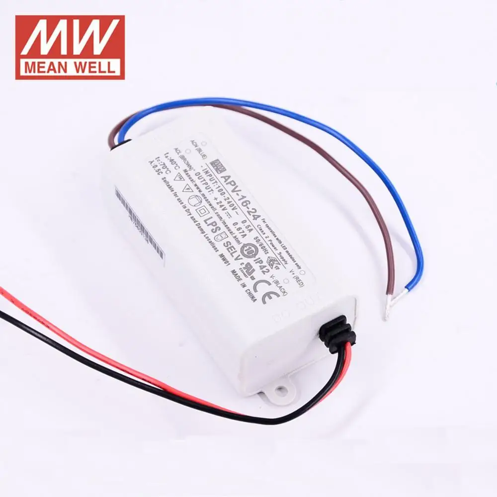 Оригинальный Meanwell APV 16W светодиодный привод пластиковый корпус 12 В 5 в 24 означает