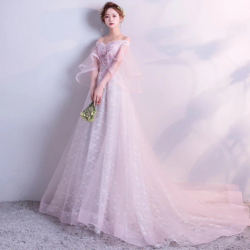 Розовые Свадебные платья 2019 вырез лодочкой длина до пола Линия Vestido De Noiva