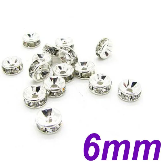 6 мм прямой край посеребренные с прозрачным камнем Кристалл Rhinestone Rondelle Spacer бусы DIY
