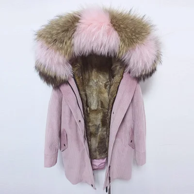 rabbit fur liner MaoMaoKong, зимняя куртка, пальто, женская парка, вельветовое пальто с мехом, воротник из натурального меха енота, подкладка из натурального меха лисы, фирменный стиль - Цвет: rabbit fur liner