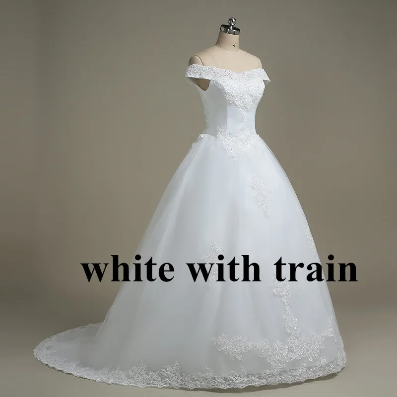 White with train QQ Lover свадебное платье с открытыми плечами Vestido De Noiva свадебное платье с вырезом лодочкой - Цвет: White with train