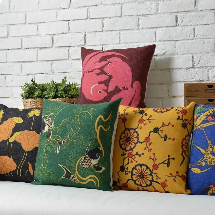 Современная китайская пасторальная льняная Подушка Good luck с изображением карпа