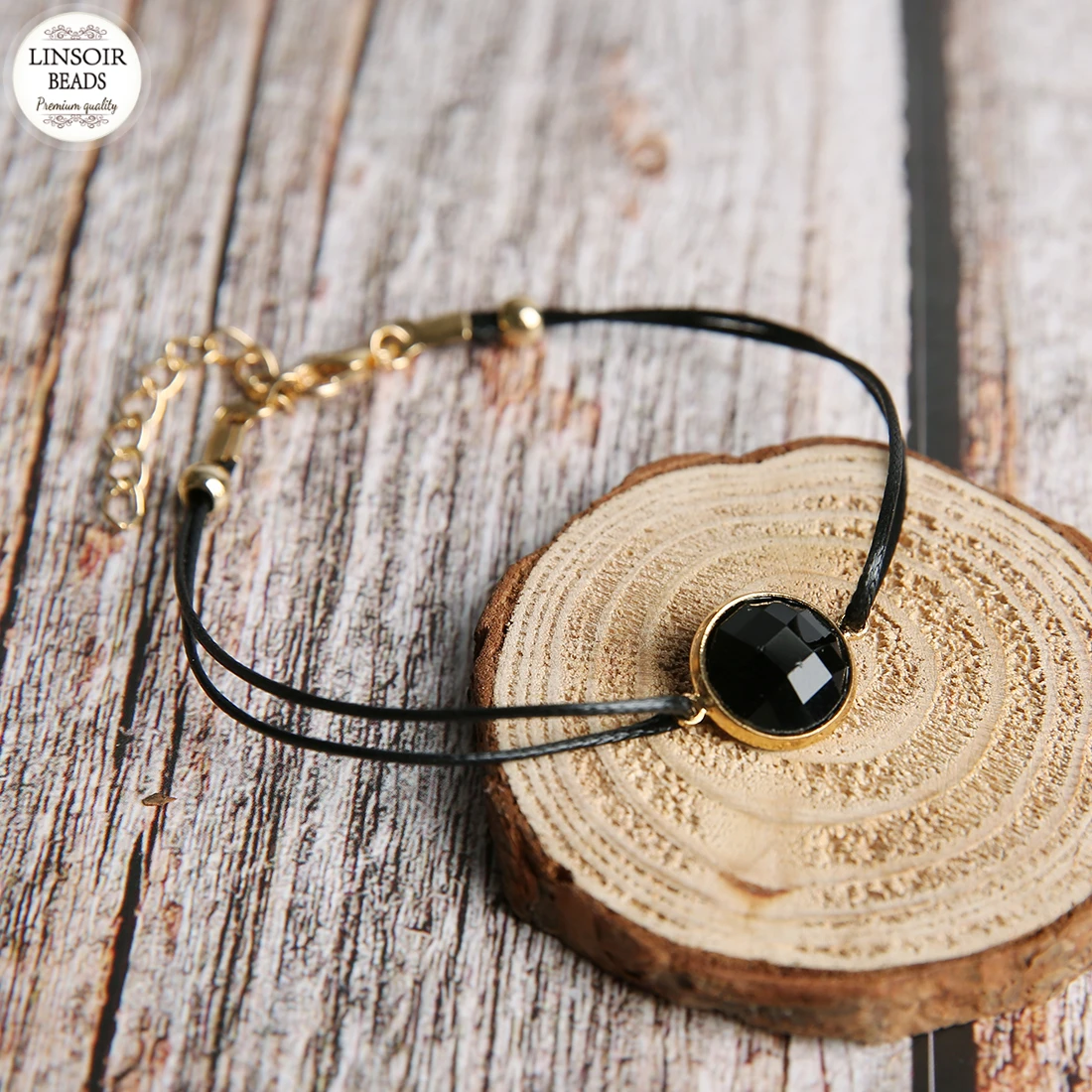 Женский кожаный браслет LINSOIR черный из сплава с цепочкой золотистого цвета 4