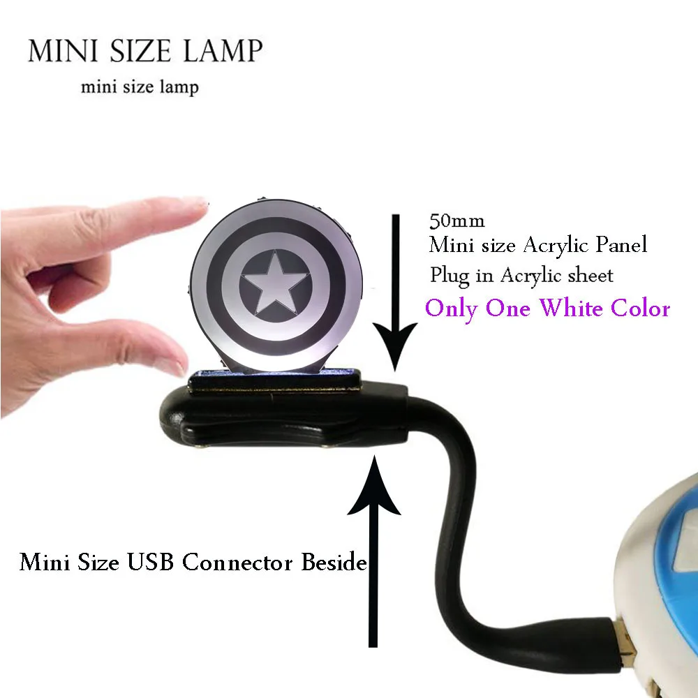 Mini USB Lamp Marvel светодиодная 3D лампа Капитан Америка щит ночник 7 цветов мигающий светодиодный светильник USB прикроватная настольная лампа подарок на день рождения - Испускаемый цвет: Mini USB Lamp