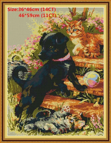 Black Dog and Cat Кошка Наборы для вышивания крестиком наборы для вышивания наборы для рукоделия животные пластик холст вышивка крестом пакет стежка вышивка крестом Woif вышивка Hafty - Цвет: Black Dog and Cat