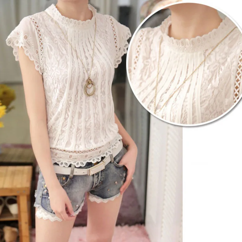 Летние женские модные вязаные крючком ажурные кружевные с коротким рукавом
