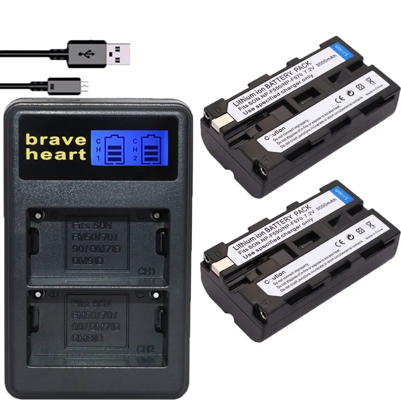 charger and 2battery 3x NP-F550 Батарейки+ NP-F530 NP F550 F570 F750 F570 ЖК-дисплей USB Зарядное устройство для sony NP-F570 CCD-SC55 CCD-TRV81 DCR-TRV210 MVC-FD81 - Цвет: charger and 2battery