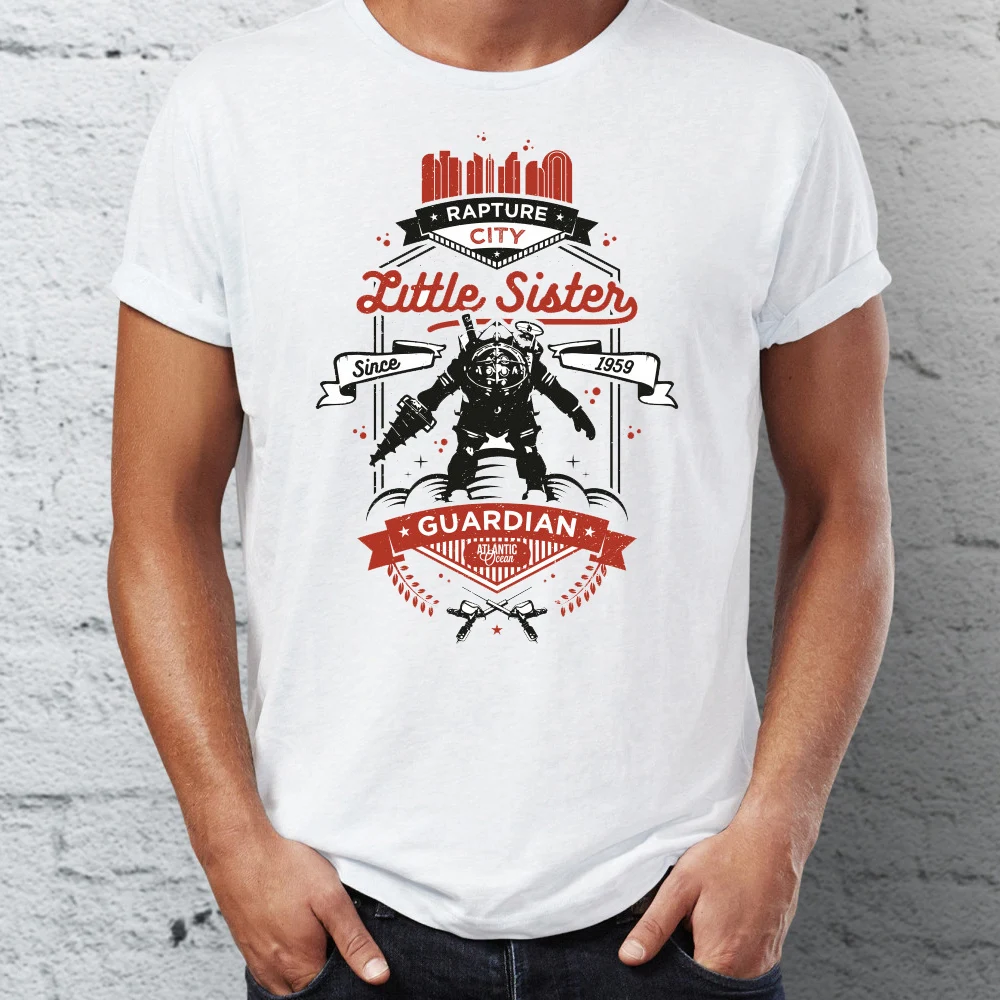 Мужская футболка Bioshock Big Daddy and Little Sister Splicer Gaming Badass Artsy Tee|Мужские футболки| |