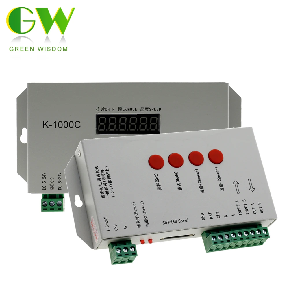 T1000S/K1000C светодиодный SD карты контроллер пикселей, DC5~ 24 V, для WS2801 WS2811 WS2812B LPD6803 светодиодный 2048 светодиодные полосы света светодиодные лампы