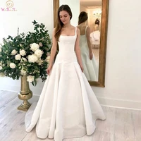 Romantic Spaghetti Straps Bridal Gowns Ivory A Line Square Collar Neck Wedding Dresses 2022 New Simple Sleeveless robe de mariee