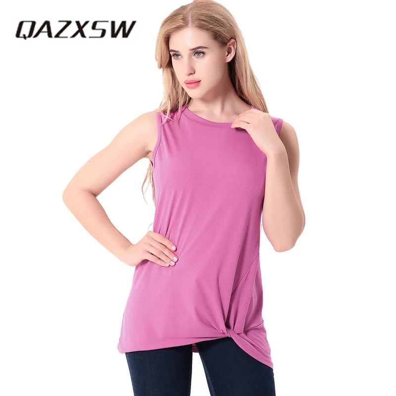 Qazxsw 2018 Весна Для женщин Безрукавки для blusas Однотонная повседневная обувь плюс