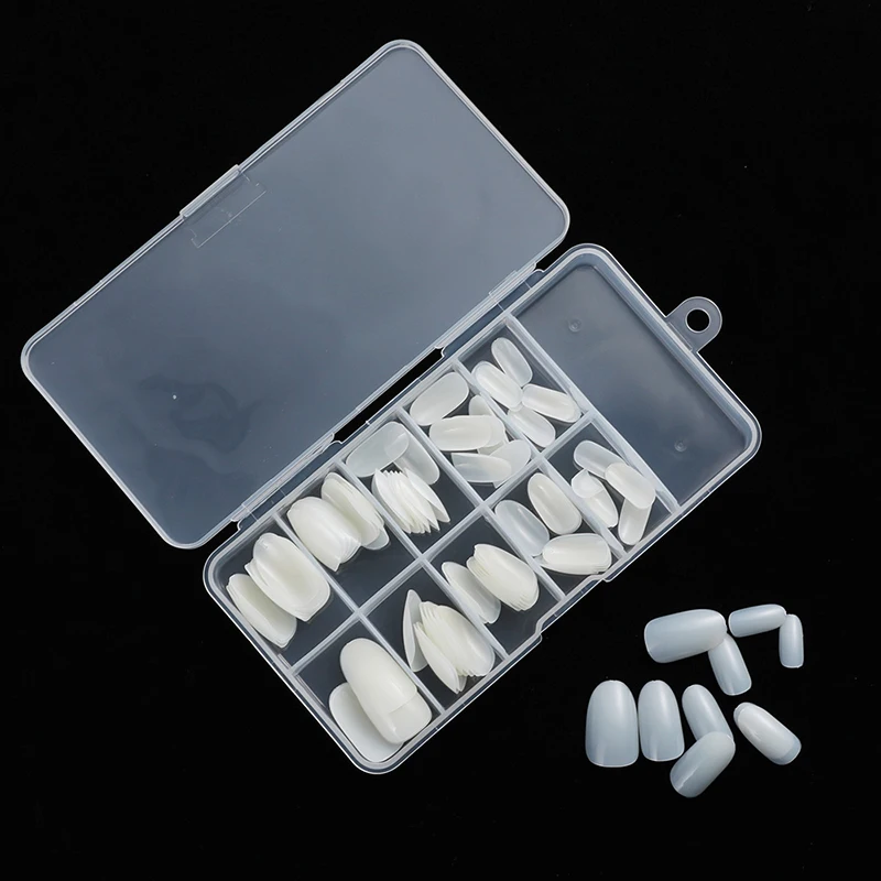 Круглые короткие акриловые ногти 100 шт./коркор. натуральные/белые/Прозрачные