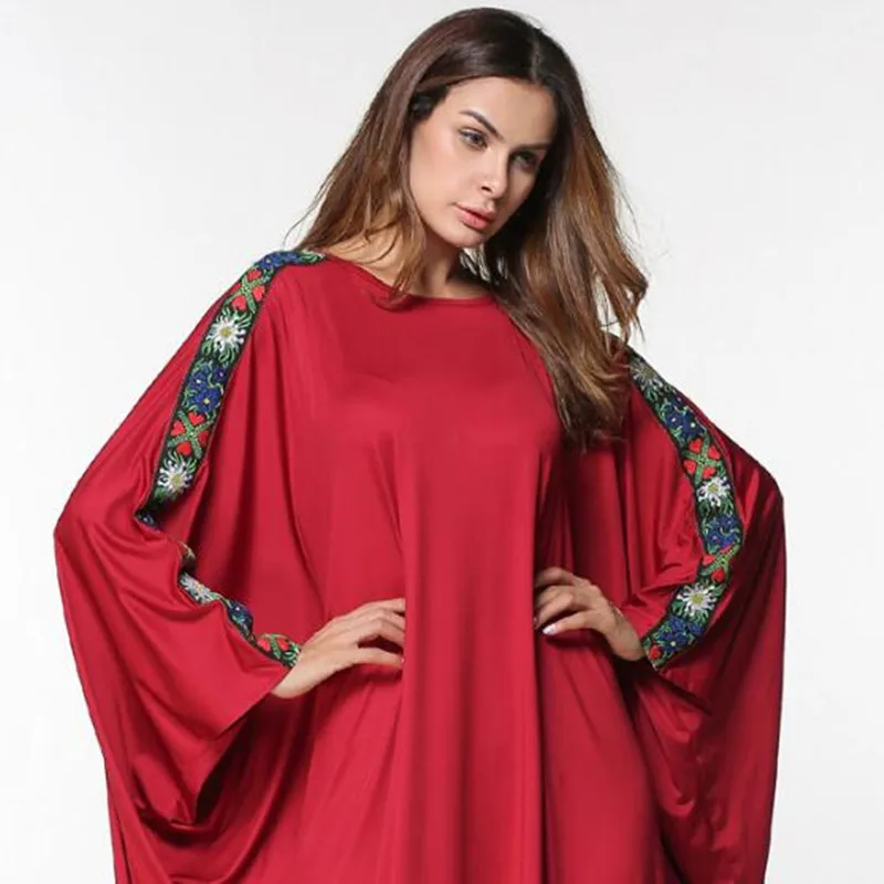 Muslim Embroidery Maxi Dress Abaya Bat sleeve Long Robe Gowns Kimono Loose Jubah Ramadan Middle East Arab Islamic Clothing QC343 | Женская