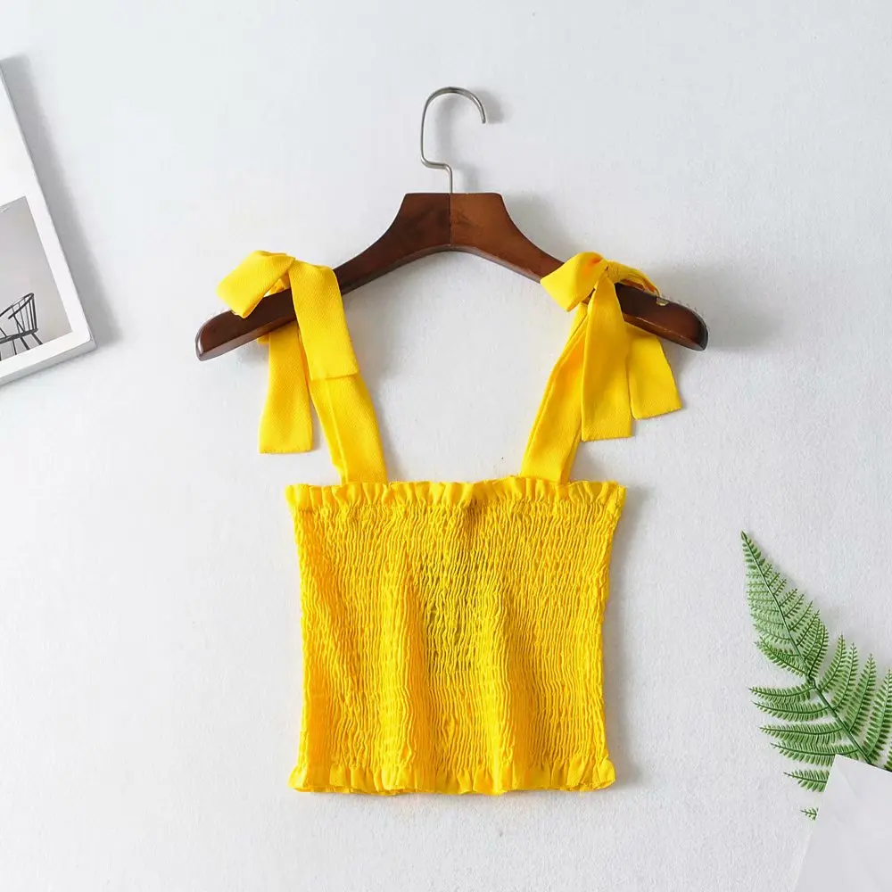 Sexy Fashion Women Tank Top Casual Short Bow Tops Vest Bandage Spaghetti Strap Solid Shirt Tees | Женская одежда