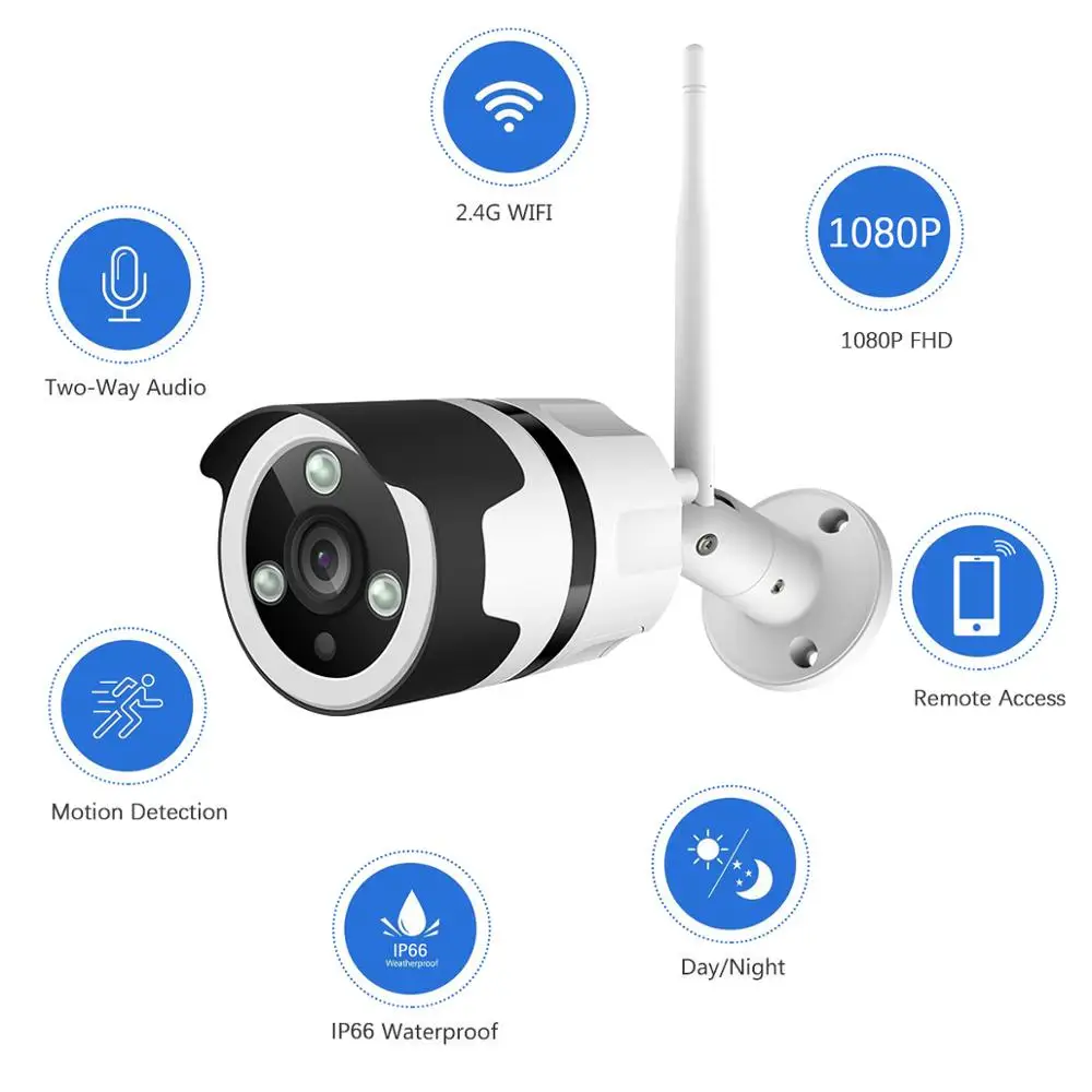 JOOAN Наружная IP-камера 1080P Водонепроницаемая Беспроводная Безопасность Двусторонняя аудио Ночное видение P2P Пуля CCTV Камера Дом включен.
