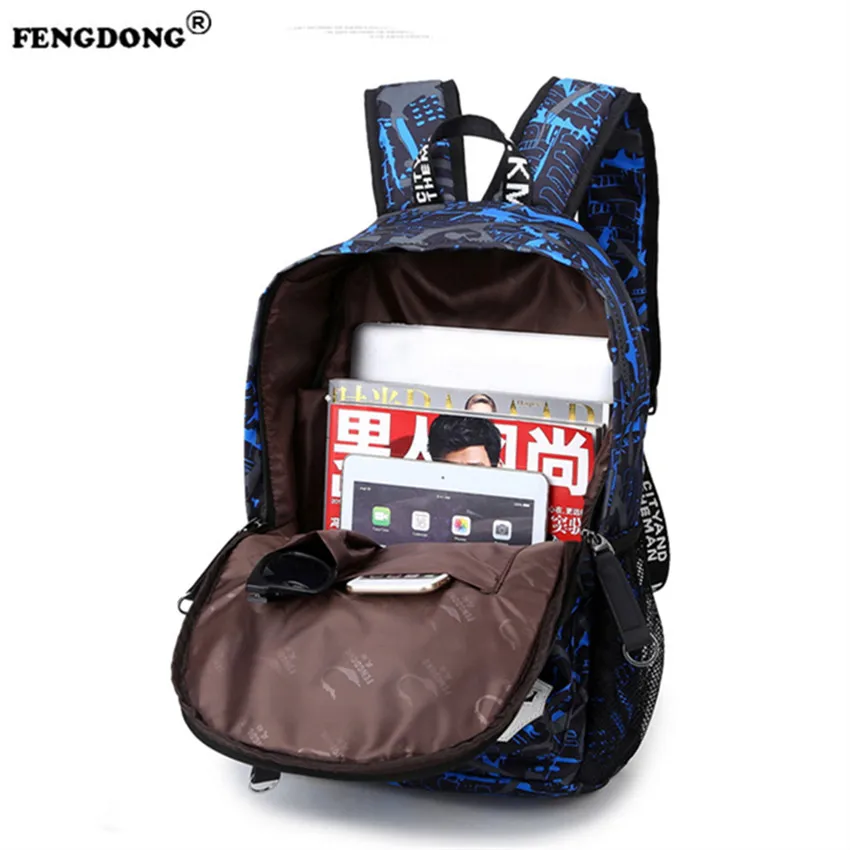 Fengdong мужской рюкзак для подростков ноутбук backbag молодежи Водонепроницаемый