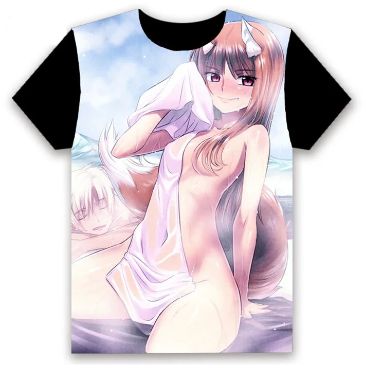 3 Аниме футболка Spice and Wolf Holo Косплей короткий рукав Женская Мужская черная футболка Повседневная летняя футболка Otaku - Цвет: 3