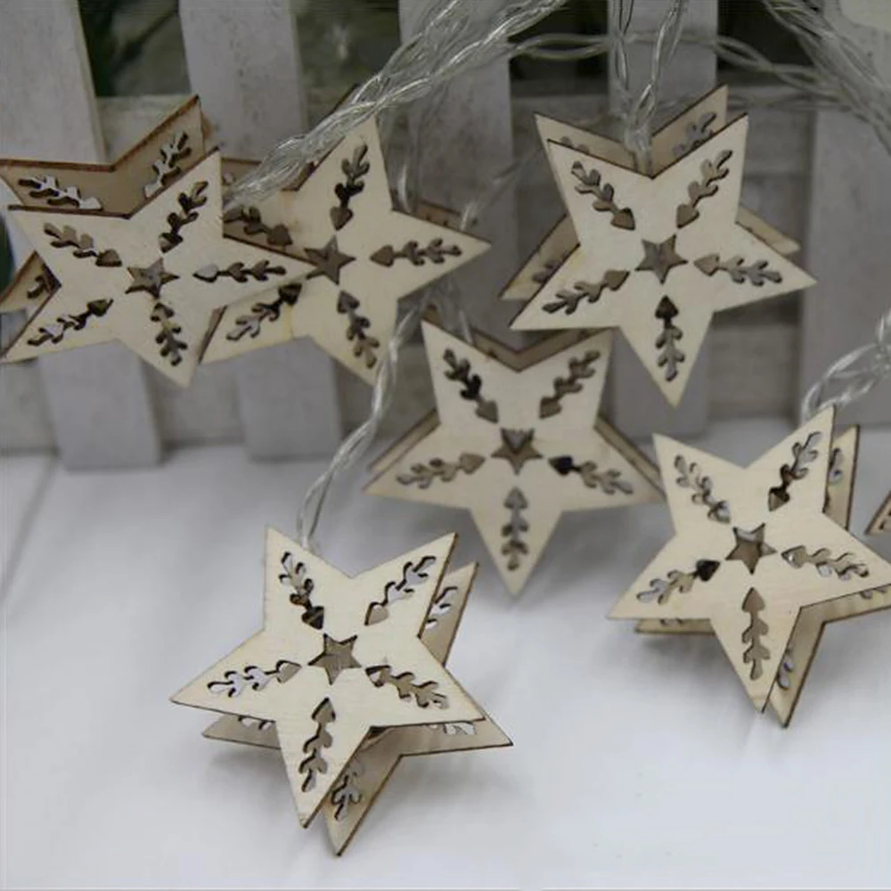 

Wooden Star LED String Light Outdoor Waterproof Holiday Lights Battery Operated Fairy Christmas Garland Decoration JQ